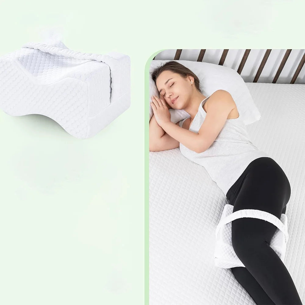 AlignRest - Ergonomic Memory Foam Knee Pillow for Side Sleepers.